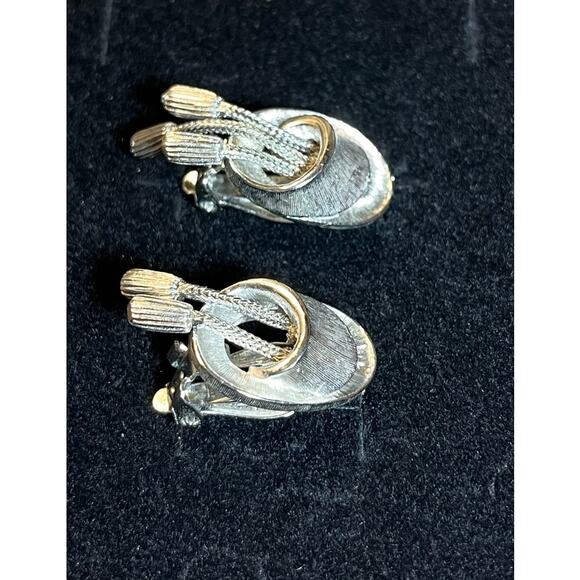 Vintage Silver Tone Clip-On Tassel Earrings PAT PEND Mid Century Retro MCM READ - Picture 3 of 6